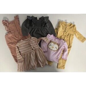 Carter's Girls 6 Month Winter Fall Bundle 5 Items Pajama OnePiece Dress Overalls